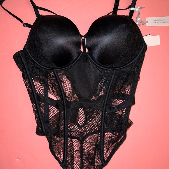 NWT VICTORIA’S SECRET XS BOMBSHELL TEDDY ONE-PIECE BODYSUIT BLACK FISHNET LACE